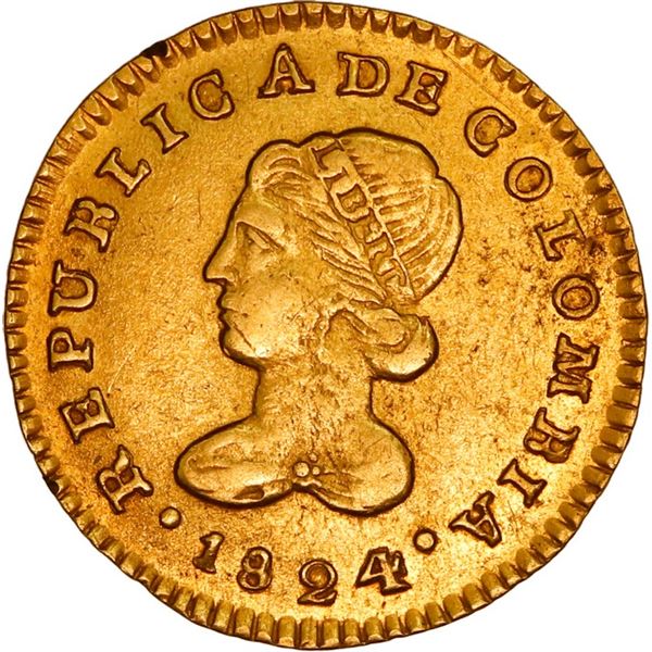 COLOMBIA, Popayán, gold 1 escudo, 1824 FM, ex-JEAS.