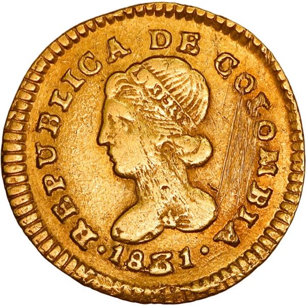 COLOMBIA, Popayán, gold 1 escudo, 1831/21 RU/M, ex-JEAS.