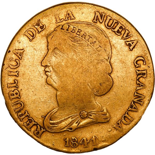 COLOMBIA, Popayán, gold 16 pesos, 1841/0 RU/B, very rare, ex-JEAS, ex-Eldorado, ex-Sotheby's.