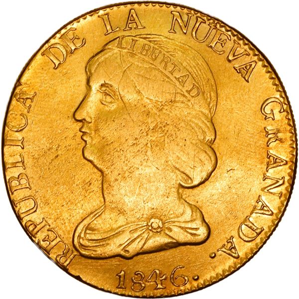 COLOMBIA, Popayán, gold 16 pesos, 1846 UR, rare, ex-JEAS.
