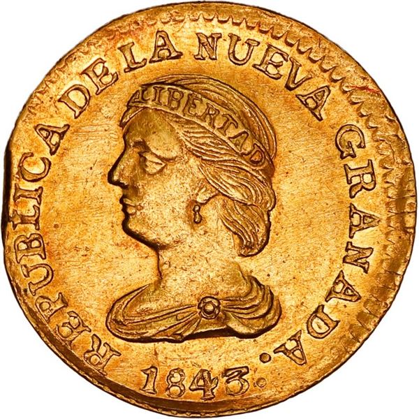 COLOMBIA, Popayán, gold 2 pesos, 1843 UM, ex-JEAS.