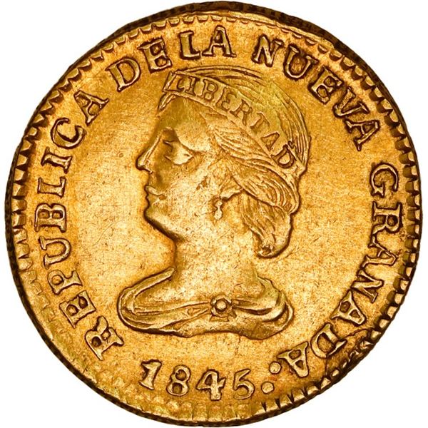 COLOMBIA, Popayán, gold 2 pesos, 1845 UM, ex-JEAS.