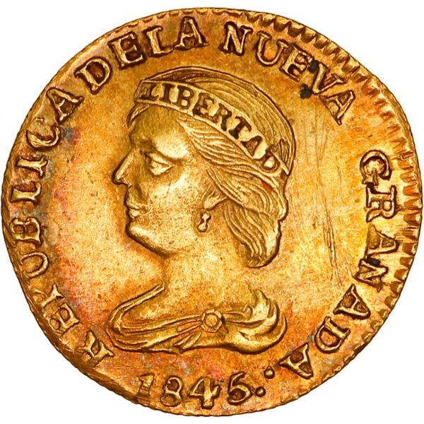 COLOMBIA, Popayán, gold 2 pesos, 1845 UE, rare, ex-JEAS.