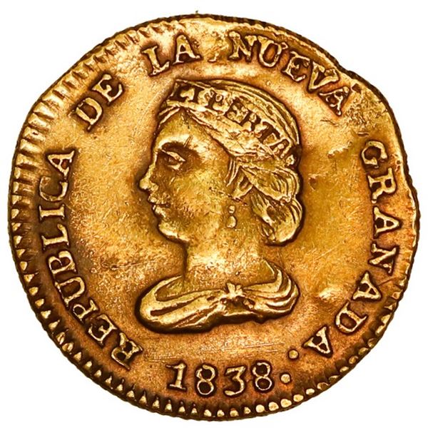 COLOMBIA, Bogotá, gold 1 peso, 1838 RS, rare, ex-JEAS.