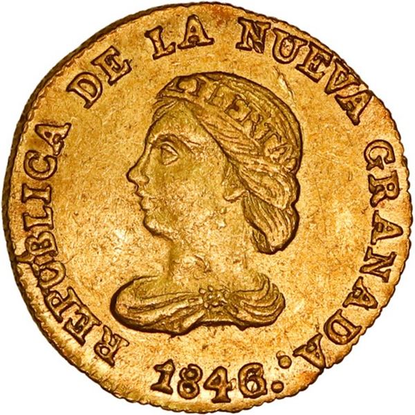 COLOMBIA, Bogotá, gold 1 peso, 1846/2 RS, ex-JEAS.