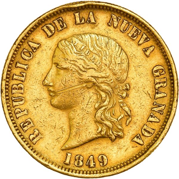COLOMBIA, Bogotá, gold (16 pesos), 1849, rare, ex-JEAS.