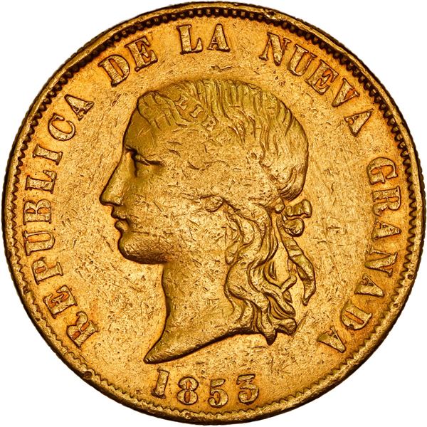 COLOMBIA, Bogotá, gold (16 pesos), 1853, rare, ex-JEAS.