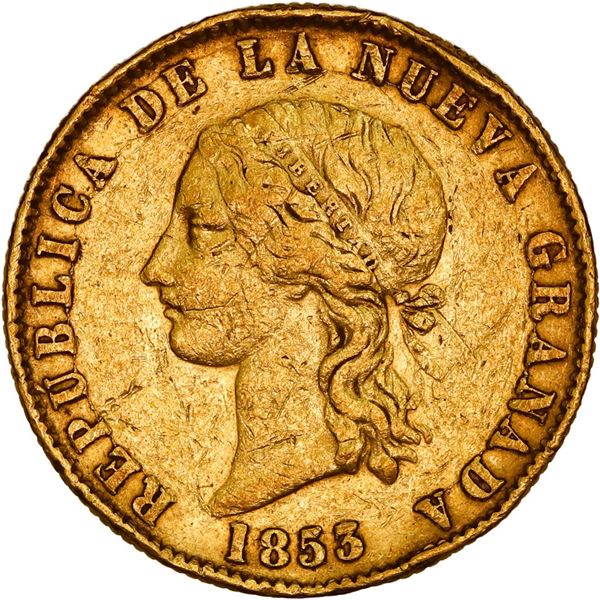 COLOMBIA, Bogotá, gold (10 pesos), 1853, rare, ex-JEAS.
