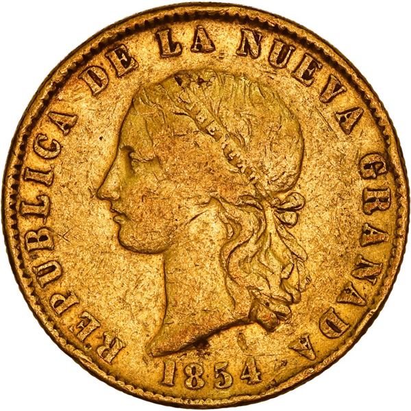 COLOMBIA, Bogotá, gold (10 pesos), 1854, rare, ex-JEAS.
