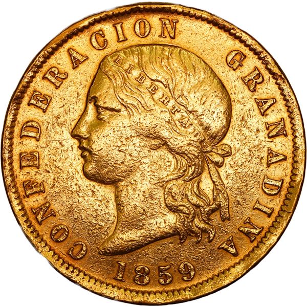 COLOMBIA, Bogotá, gold 20 pesos, 1859, very rare, ex-JEAS.