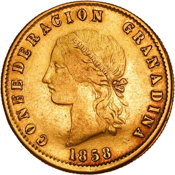 COLOMBIA, Popayán, gold 10 pesos, 1858, ex-JEAS.