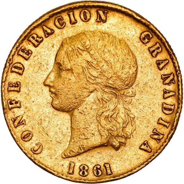 COLOMBIA, Bogotá, gold 10 pesos, 1861, ex-JEAS.