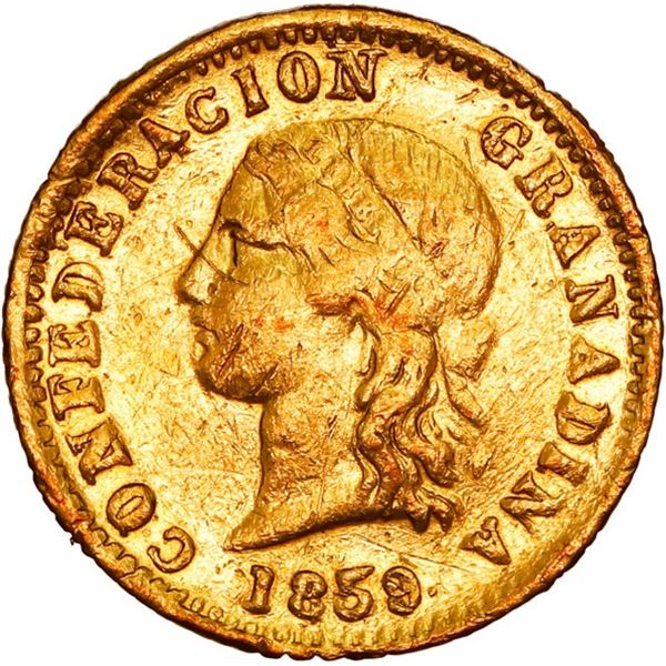 COLOMBIA, Popayán, gold 2 pesos, 1859, ex-JEAS.