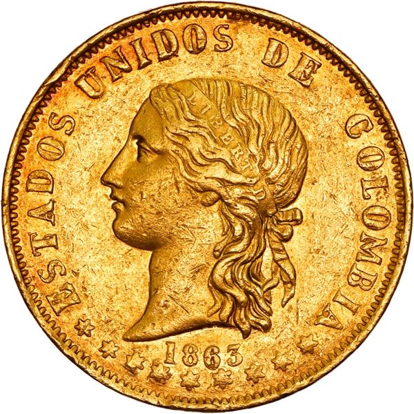 COLOMBIA, Popayán, gold 20 pesos, 1863, ex-JEAS.