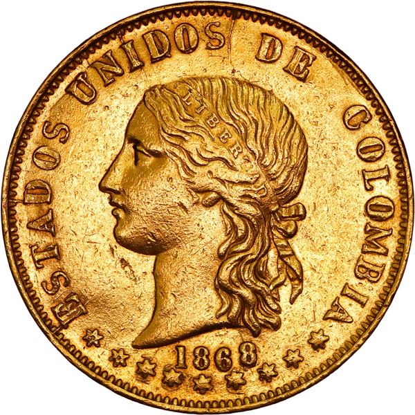 COLOMBIA, Popayán, gold 20 pesos, 1868, ex-JEAS.
