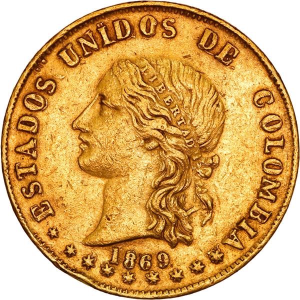 COLOMBIA, Popayán, gold 20 pesos, 1869, ex-JEAS.