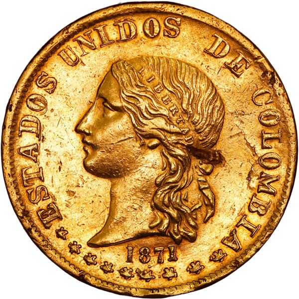 COLOMBIA, Popayán, gold 20 pesos, 1871, ex-JEAS.