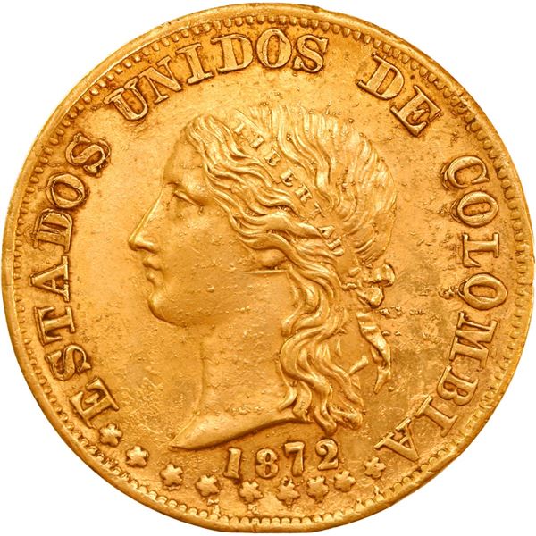 COLOMBIA, Popayán, gold 20 pesos, 1872, ex-JEAS.
