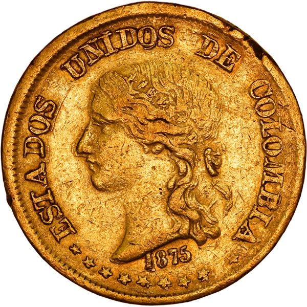 COLOMBIA, Popayán, gold 20 pesos, 1875, ex-JEAS.