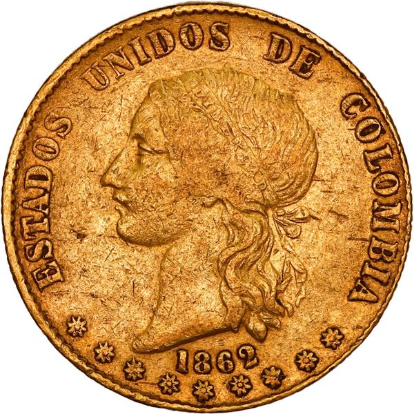 COLOMBIA, Bogotá, gold 10 pesos, 1862, ex-JEAS.