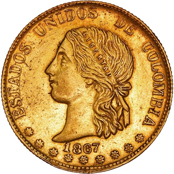 COLOMBIA, Medellín, gold 10 pesos, 1867, ex-JEAS.