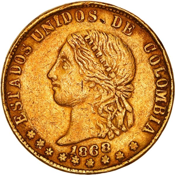 COLOMBIA, Medellín, gold 10 pesos, 1868, ex-JEAS.
