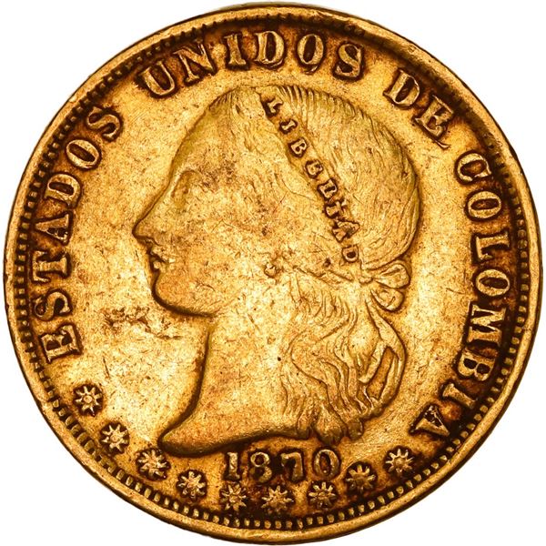 COLOMBIA, Medellín, gold 10 pesos, 1870/69, ex-JEAS.