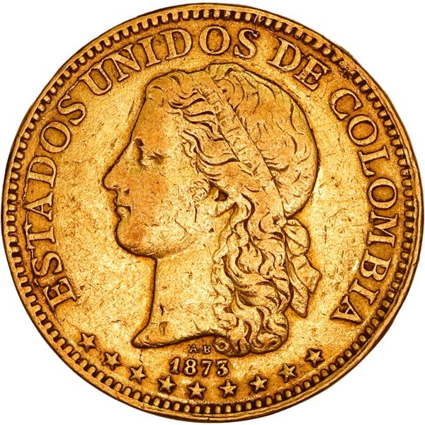 COLOMBIA, Medellín, gold 10 pesos, 1873, Barré bust, ex-JEAS.