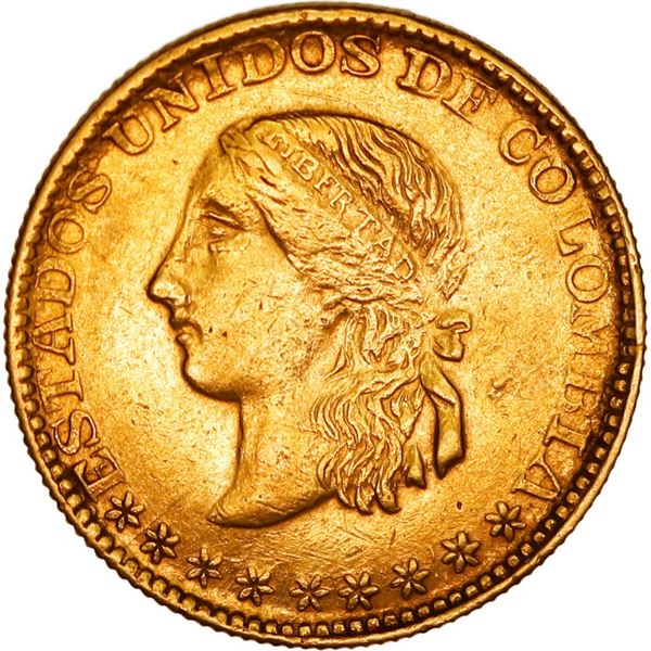COLOMBIA, Medellín, gold 5 pesos, 1863, very rare, ex-JEAS.