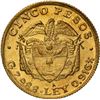 Image 2 : COLOMBIA, Medellín, gold 5 pesos, 1921, medal alignment, mintmark A to right, rare, NGC MS 62, ex-JE