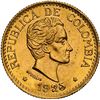 Image 1 : COLOMBIA, Medellín, gold 5 pesos, 1925, 5 in date without vertical bar, NGC MS 63+, ex-JEAS.