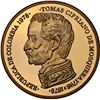 Image 1 : COLOMBIA, gilt brass proof uniface obverse of silver 500 pesos, 1978, 100th Anniversary of the Death