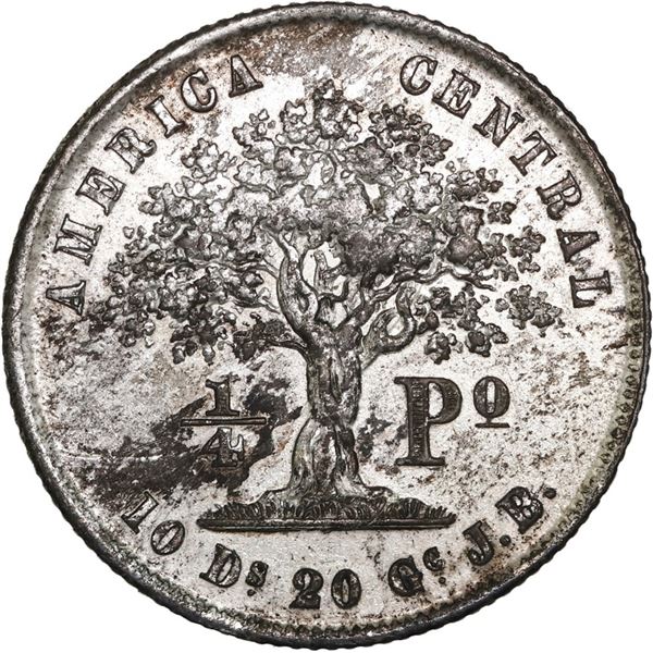 COSTA RICA, ¼ peso, 1850, NGC AU 58.