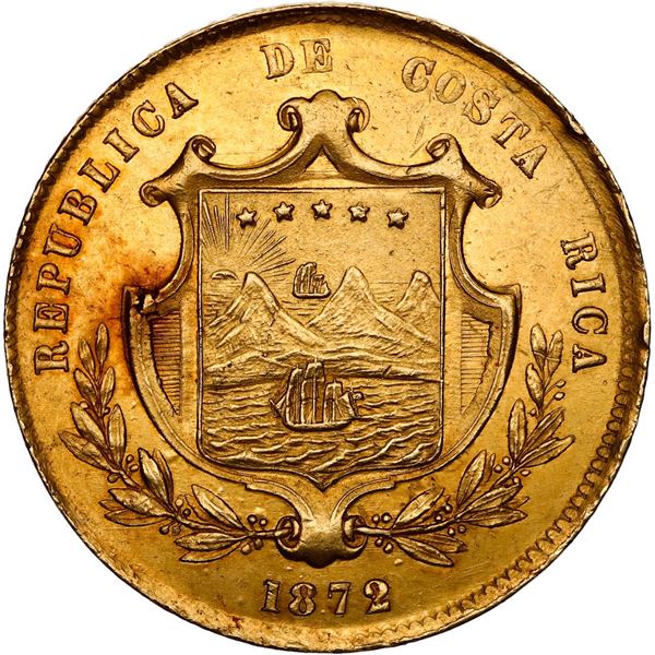 COSTA RICA, San José, gold 10 pesos, 1872 GW, NGC UNC details / cleaned.
