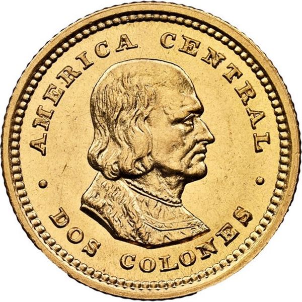 COSTA RICA, struck at the Philadelphia mint, gold 2 colones, 1916, NGC MS 65.