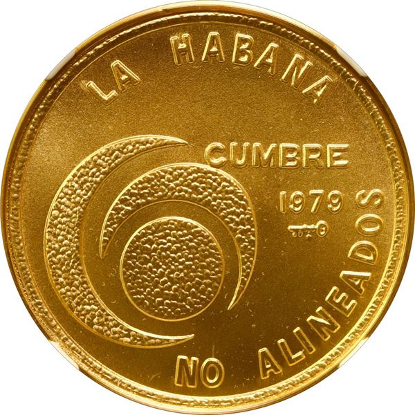 CUBA, Havana mint, gold 100 pesos, 1979, Non-Aligned Nations, NGC MS 68 (EMO Collection Label).