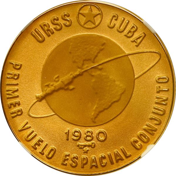 CUBA, Havana mint, gold 100 pesos, 1980, Soviet Cuban Space Flight, NGC MS 69 (EMO Collection Label)