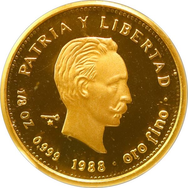 CUBA, Havana mint, gold proof piefort 15 pesos, 1988, José Martí, NGC PF 69 Ultra Cameo (EMO Collect