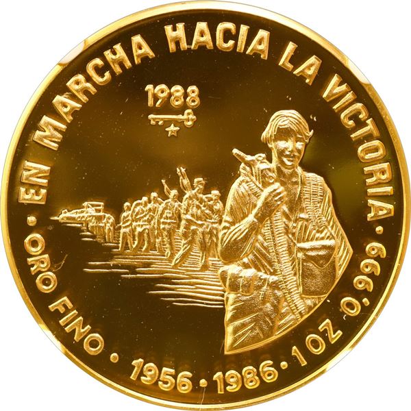CUBA, Havana mint, gold proof 100 pesos, 1988, March to Victory 30th Anniversary, NGC PF 68 Ultra Ca