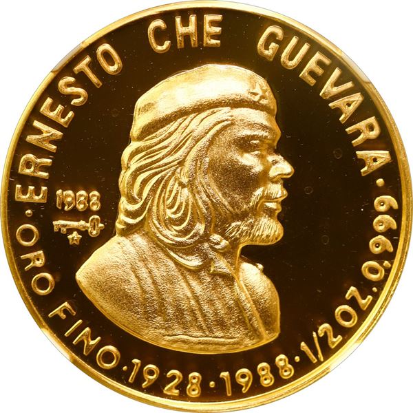CUBA, Havana mint, gold proof 50 pesos, 1988, Birth of Che Guevara 60th Anniversary, NGC PF 68 Ultra