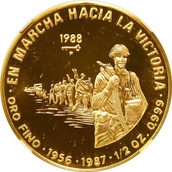 CUBA, Havana mint, gold proof 50 pesos, 1988, March to Victory 30th Anniversary, NGC PF 69 Ultra Cam