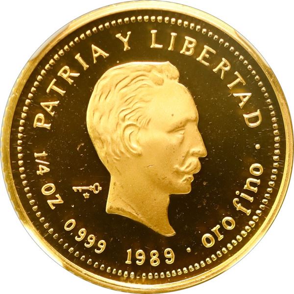 CUBA, Havana mint, gold proof 25 pesos, 1989, José Martí, NGC PF 68 Ultra Cameo (EMO Collection Labe