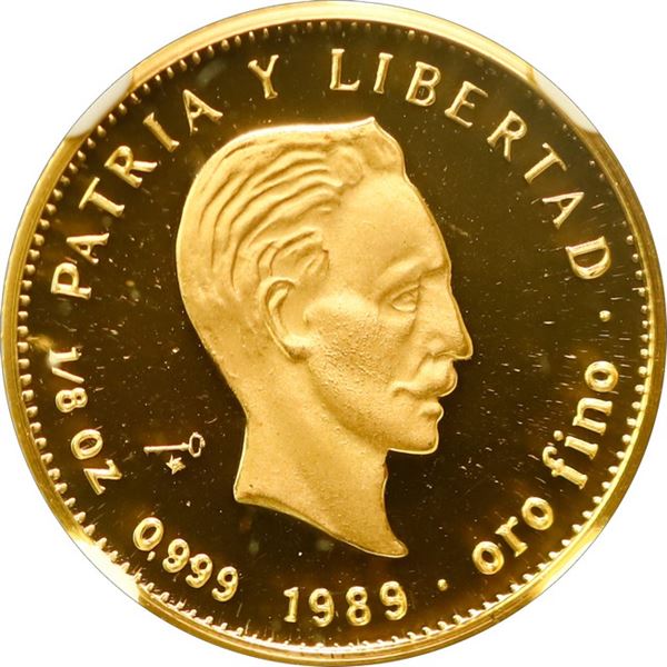 CUBA, Havana mint, gold proof 15 pesos, 1989, José Martí, NGC PF 68 Ultra Cameo (EMO Collection Labe
