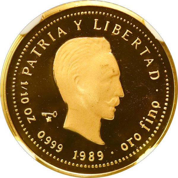 CUBA, Havana mint, gold proof 10 pesos, 1989, José Martí, NGC PF 69 Ultra Cameo (EMO Collection Labe