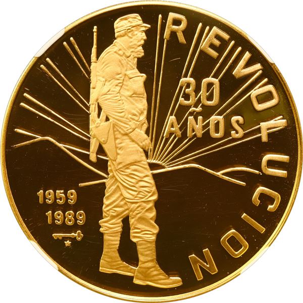 CUBA, Havana mint, gold proof 100 pesos, 1989, Revolution 30th Anniversary, NGC PF 66 Ultra Cameo (E