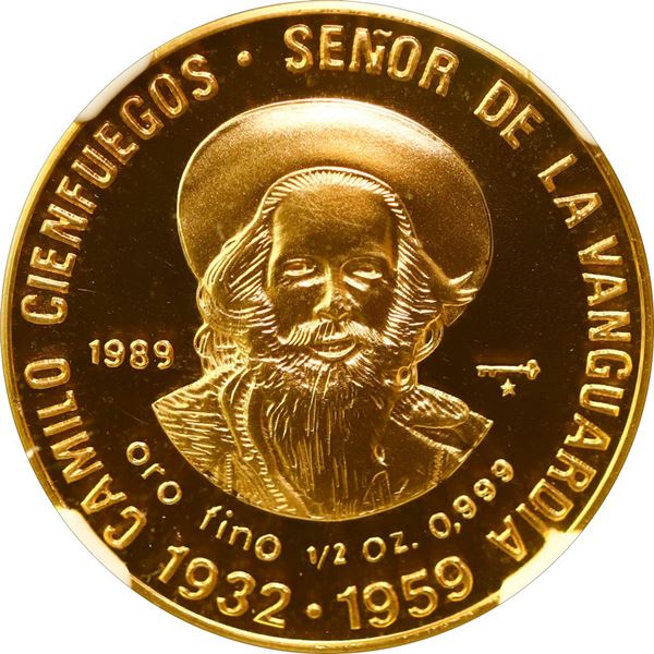 CUBA, Havana mint, gold proof 50 pesos, 1989, Camilo Cienfuegos Death 30th Anniversary, NGC PF 68 Ul