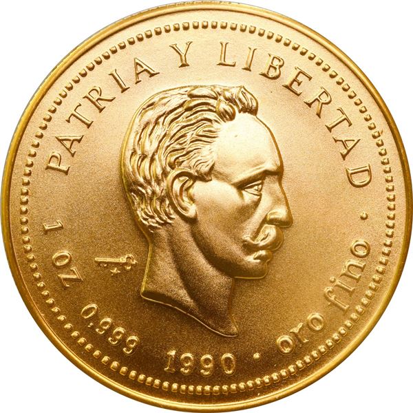 CUBA, Havana mint, gold piefort 100 pesos, 1990, José Martí, NGC MS 69 (EMO Collection Label).