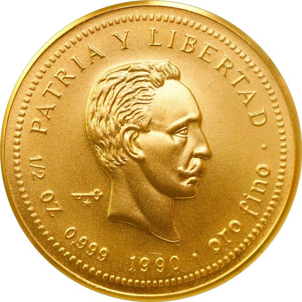 CUBA, Havana mint, gold piefort 50 pesos, 1990, José Martí, NGC MS 69 (EMO Collection Label), "top p