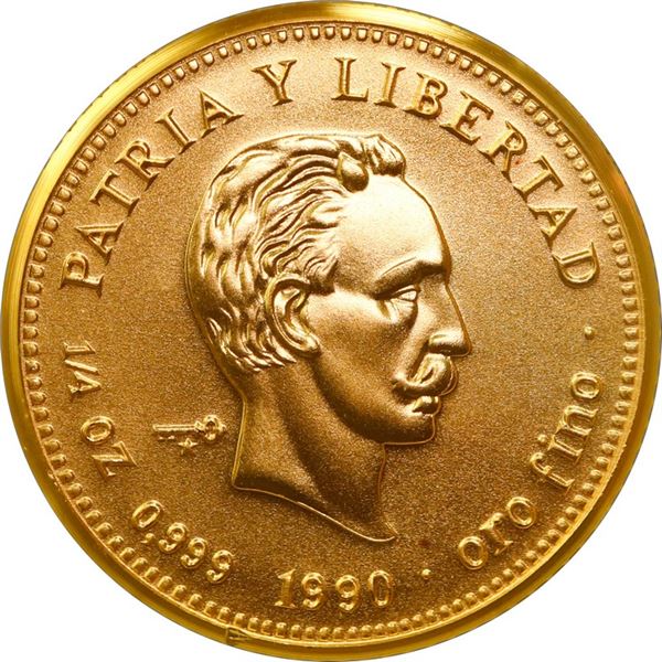CUBA, Havana mint, gold piefort 25 pesos, 1990, José Martí, NGC MS 69 (EMO Collection Label).