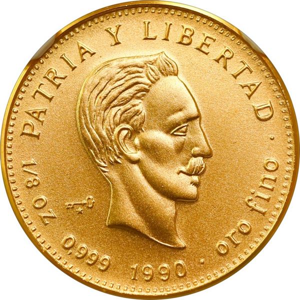 CUBA, Havana mint, gold piefort 15 pesos, 1990, José Martí, NGC MS 69 (EMO Collection Label).